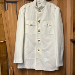 Elegant White Men's Military Jacket with Gold Accents